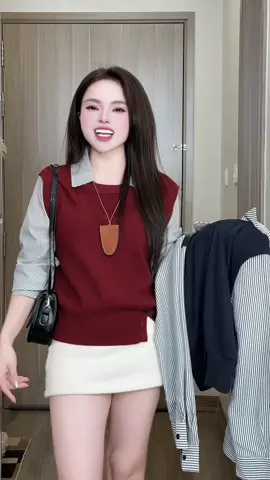 Áo gile tăm thỏ phối  cổ sơ mi kẻ dài tay hàng thiết kế sangg   đẹp mê nó xinh lắm luôn Ý mà giá rẻ như này bảo sao mà  hot #aolennu #aodetkim #aodetkimnu  #aolenquangchau #somi