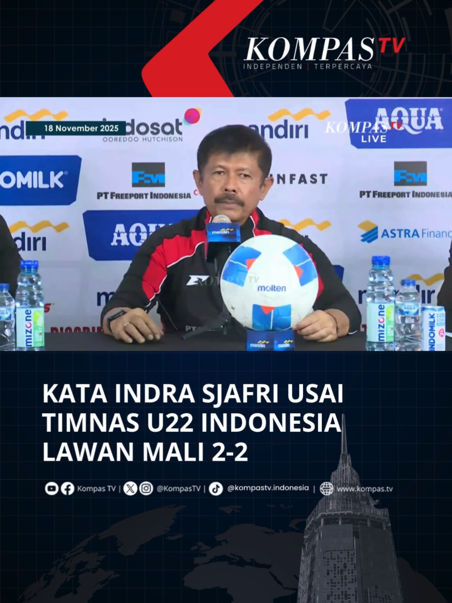 Timnas U22 Indonesia menuntaskan laga uji coba kontra Timnas U22 Mali dengan skor imbang 2-2.  Timnas U22 Indonesia kembali berhadapan dengan Timnas U22 Mali pada laga uji coba internasional sebagai persiapan SEA Games 2025 Thailand.  Duel Timnas U22 Indonesia vs Mali digelar di Stadion Pakansari, Bogor, Jawa Barat, Selasa (18/11/2025).  Bagaimana pendapatmu?  Simak video selengkapnya dan dapatkan berita terkini lainnya di www.kompas.tv serta youtube.com/kompastv  #TikTokBerita #SOROTKompasTV
