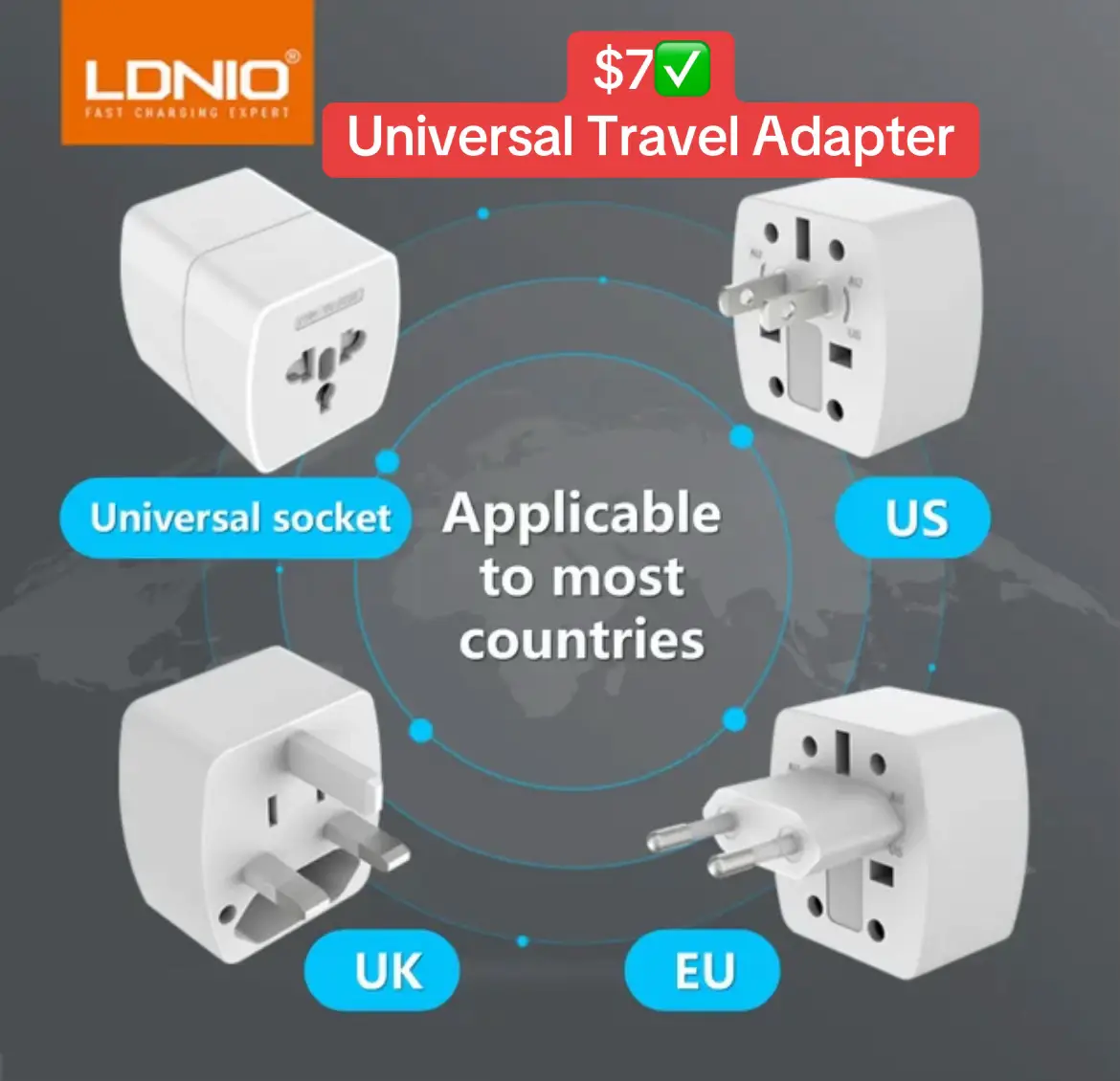 $7✅ Universal Travel Adapter