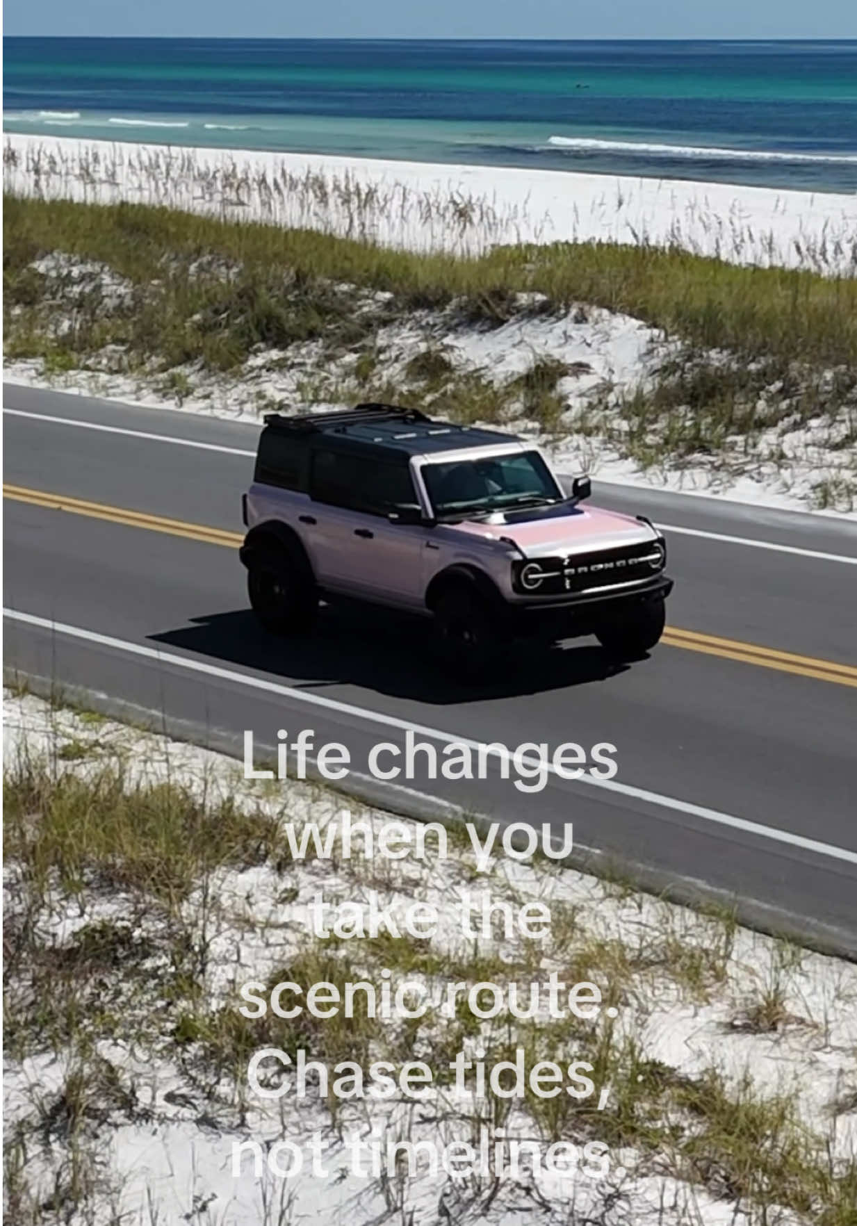 There is nothing like a beach ride. #beachvibes #pensacolabeach #pinkbronco #destinflorida #floridabeach Video cred @f150fl 