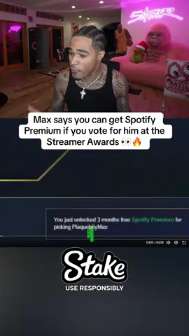 Max says you can get Spotify Premium if you vote for him at the Streamer Awards #plaqueboymax #fyp #trending #viral 