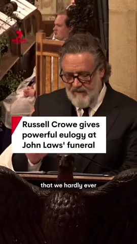 Actor Russell Crowe has delivered a powerful and at times, humorous eulogy at the funeral of his friend, John Laws. The legendary radio host died aged 90 earlier this month after career in broadcasting spanning seven decades. Full coverage of the service on 7NEWS at 6pm. #johnlaws #russellcrowe #funeral #radio #sydney