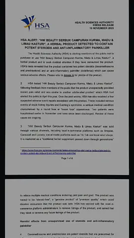 HSA has confirm and you can read the press release. Dont be too naived this pill can cure all sort of sickness.  @HW HERBS BEAUTY JB @HW HERBS BEAUTY HQ ape lagi nk spin? 