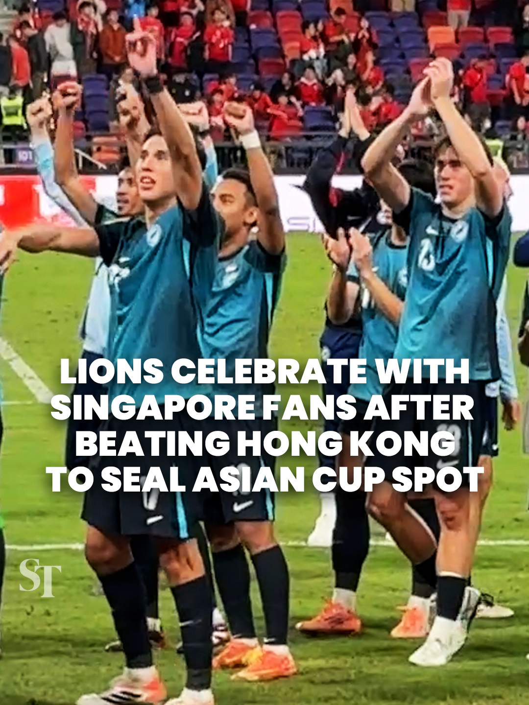 WATCH: Lions celebrating their win with Singapore fans after beating Hong Kong to cement a spot at the Asian Cup. #Singapore #Lions #football