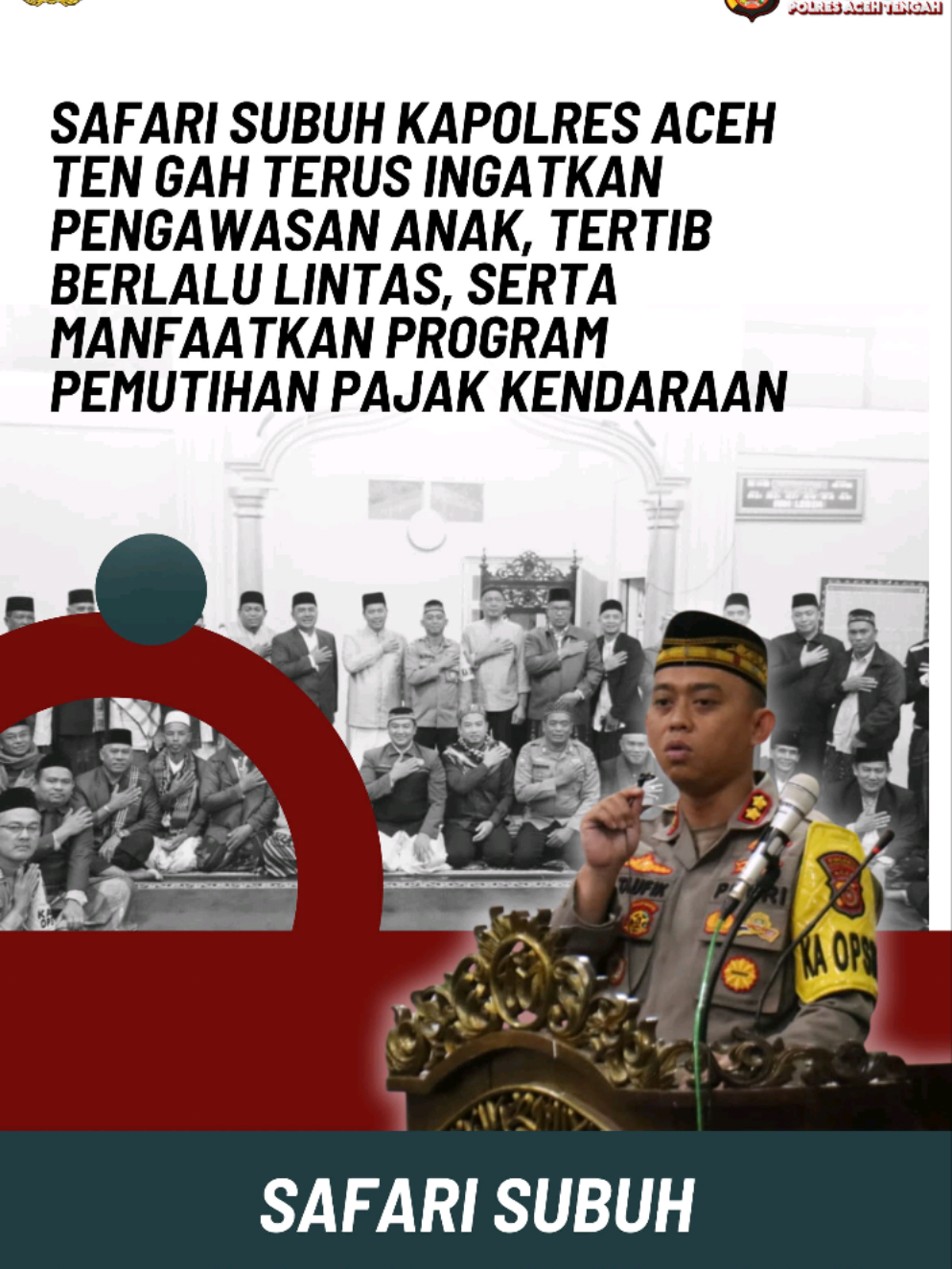 Safari Subuh Kapolres Aceh Tengah Terus Ingatkan Pengawasan Anak, Tertib Berlalu Lintas, Serta Manfaatkan Program Pemutihan Pajak Kendaraan Takengon – Kapolres Aceh Tengah AKBP Muhamad Taufiq, S.I.K., M.H., mengajak masyarakat untuk terus meningkatkan Pengawasan terhadap Anak, Tertib Berlalu Lintas, serta memanfaatkan program pemutihan pajak kendaraan.  Hal itu disampaikan Kapolres AKBP Muhamad Taufiq saat Safari Subuh Rabu Berkah bersama masyarakat di Masjid Babul Jannah, Kampung Timangan Gading, Kecamatan Kebayakan, pada Rabu 19 November 2025 pagi pukul 05.10 WIB.  Kegiatan diawali Shalat subuh berjamaah, kemudian dilanjutkan penyampaian pesan kamtibmas  Kapolres Aceh Tengah, Sambutan Bupati Aceh Tengah, dan tausyiah Ust. H. Budi Darmawan, M.Pd. Dalam pesan kamtibmasnya AKBP Muhamad Taufiq menegaskan pentingnya peran keluarga dalam mengawasi anak-anak, terutama terkait ketertiban berlalu lintas pada masa Operasi Zebra Seulawah yang sedang berlangsung.  Ia juga mendorong masyarakat untuk memanfaatkan program pemutihan pajak kendaraan bermotor yang saat ini digiatkan pemerintah daerah. “Situasi kamtibmas Aceh Tengah saat ini sangat kondusif berkat dukungan masyarakat. Kami mengajak seluruh orang tua meningkatkan pengawasan terhadap anak-anak, khususnya terkait kepatuhan berlalu lintas,” ujar Kapolres. AKBP Taufiq juga menegaskan bahwa pelayanan publik di Polri harus semakin bersih, transparan, dan bebas dari calo, termasuk dalam layanan pajak dan administrasi kendaraan. Turut hadir dalam Safari subuh Rabu berkah itu, Wakil Bupati, Wakapolres, Kajari, Sekda, Rektor IAIN Takengon, Ketua DMI, Ketua MPU, Kakankemenag, para Kepala SKPK, PJU Polres Aceh Tengah, Kapolsek jajaran, aparatur kampung, pengurus masjid, serta ratusan jamaah Masjid Babul Jannah. @listyosigitprabowo @kapolda_aceh @mtaufik_2007 @vifafibriana @spriimpoldaaceh @bidhumaspoldaaceh @divisihumaspolri @polripresisi @polisi_peduli @halo_polisi @polisi_indonesia #poldaaceh #bidhumaspoldaaceh #polriuntukmasyarakat #polripresisi 