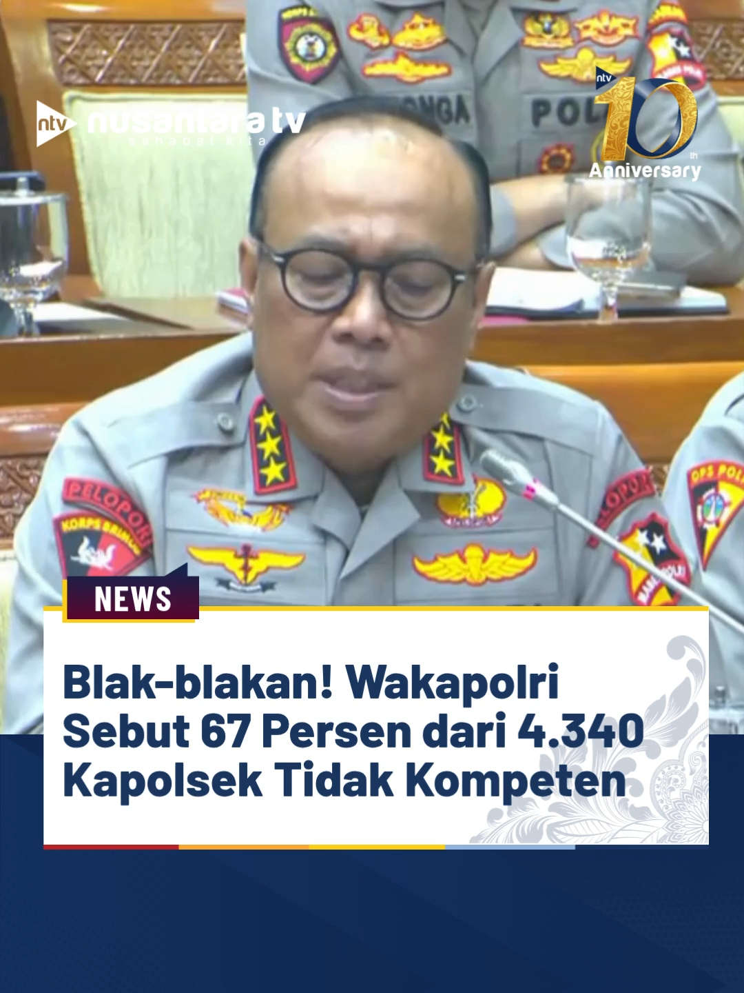 Wakapolri Komjen Pol Dedi Prasetyo mengungkapkan banyak kapolsek dan kapolres yang berkinerja di bawah standar. Berdasarkan penilaian internal, 67% dari 4.340 kapolsek tergolong under performance, sebagian besar lulusan PAG. Sementara itu, dari 440 kapolres, 36 dinilai kurang maksimal, dan di bidang reskrim, 15 dari 47 Dir Reskrim juga under performance alias tidak kompeten. Menindaklanjuti temuan ini, Kapolri Jenderal Listyo Sigit Prabowo memerintahkan evaluasi proses rekrutmen dan pendidikan anggota Polri agar kualitas kinerja meningkat.(tin) #Polri #Kapolsek #Kapolres #KinerjaPolri #UnderPerformance #ignews #nusantaratv #nusantarartvsahabatkita