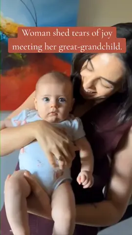 Woman shed tears of joy meeting her great-grandchild for the first time. #family #greatgrandma 