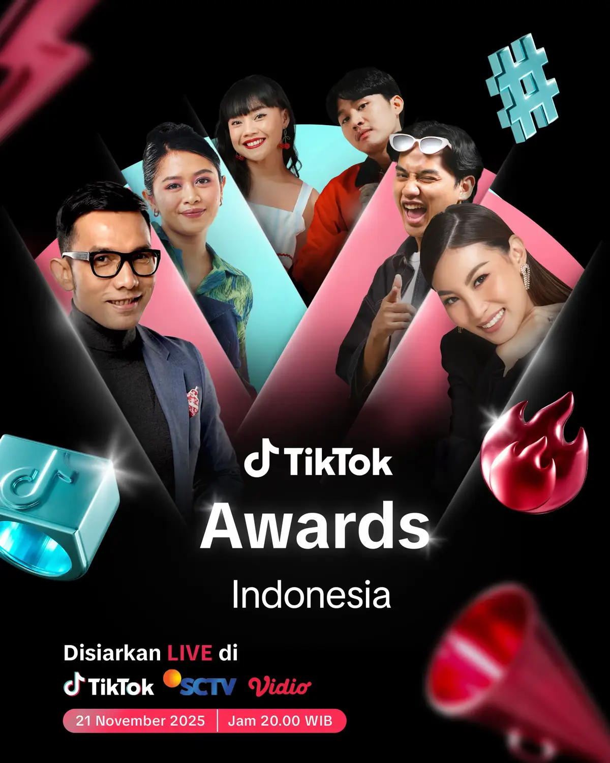 Malam yang besar pastinya butuh energi yang besar juga. Para host ini siap mempersembahkan itu semua! 🎤⚡ Udah siap ikut keseruannya bareng mereka? 🤩 Stay tuned & tonton LIVE di TikTok @tiktokofficialindonesia, @sctv_, dan @vidiodotcom, serta di SCTV! #TikTokAwardsID #IniEraKamu