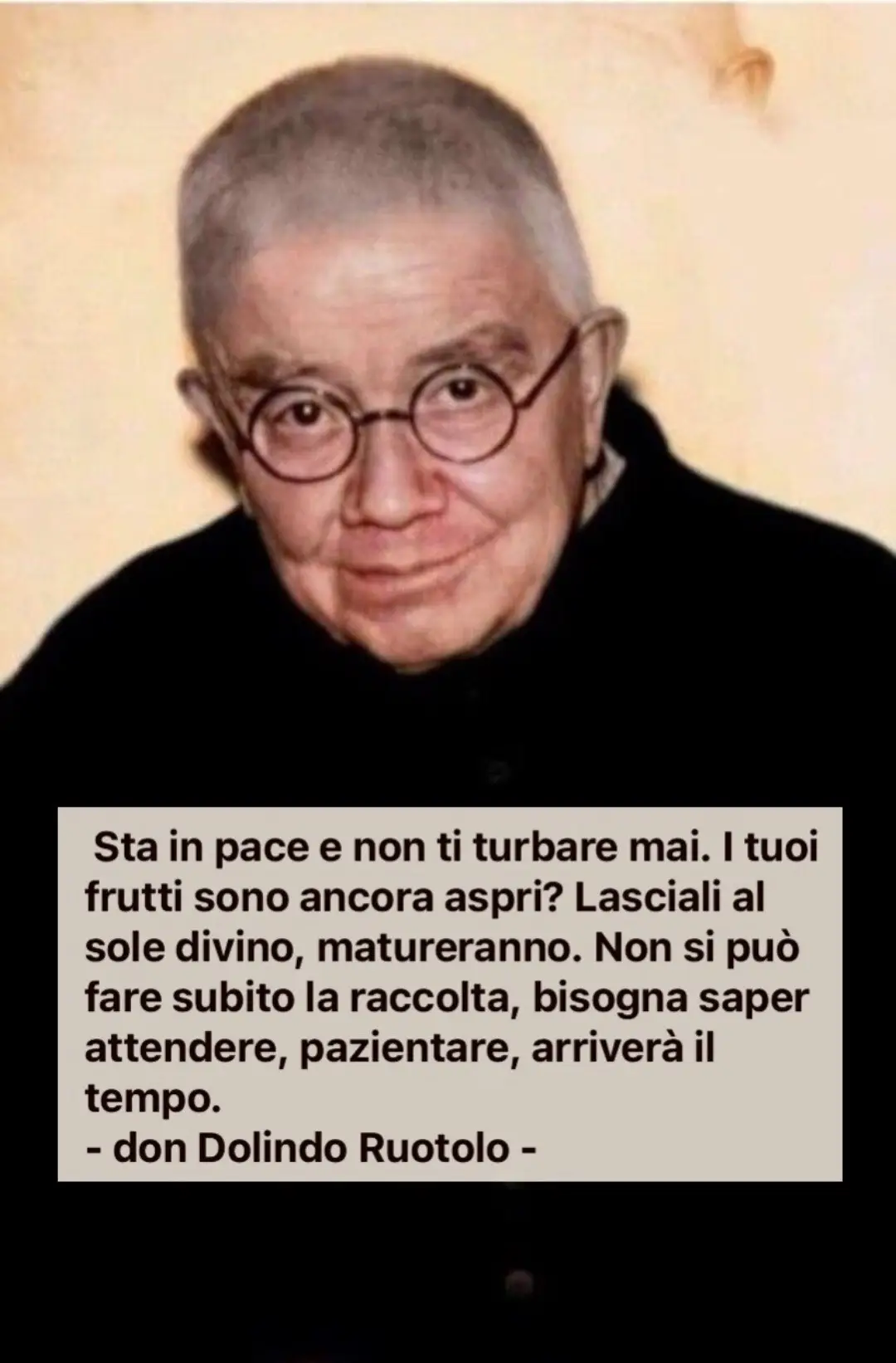19 Novembre  Servo di Dio Don Dolindo Ruotolo --- Preghiere a Don Dolindo Ruotolo: Servo di Dio don Dolindo,   umile sacerdote di Napoli,   che hai offerto la tua vita per amore di Gesù e della Chiesa,   insegnaci l’abbandono fiducioso alla Volontà di Dio. Tu che hai scritto: “Gesù, pensaci Tu”,   aiutaci a ripeterlo con il cuore   nei momenti di prova, di stanchezza e di dolore. Ottienici la grazia di una fede semplice,   di una preghiera ardente   e di un amore profondo per la Madonna. Donaci, se è volontà di Dio,   le grazie di cui abbiamo bisogno…   (pausa per la propria intenzione) E intercedi per noi   affinché, come te, possiamo un giorno   lodare in eterno la Misericordia del Signore. Amen. --- Padre Santo, ti ringraziamo per aver dato alla chiesa Don Dolindo Ruotolo, e per aver fatto risplendere in lui i doni del Tuo Santo Spirito. Con la sua vita, il suo sacerdozio ed i suoi “slanci d’amore” ci ha indicato la strada che conduce a Cristo. Concedici, per sua intercessione, secondo la Tua volontà, la grazia che imploriamo… (qui si faccia la propria richiesta), nella speranza che egli sia presto annoverato nel numero dei tuoi santi. Amen. Pater, Ave, Gloria ~~~ CITAZIONI DI DON DOLINDO RUOTOLO  I calli, la stanchezza, le scarpe strette, i malintesi, le fatiche, le tentazioni, gli scoramenti, la malinconia... le mosche, le zanzare... insomma quale messe giornaliera di piccole penitenze per la nostra purificazione e per la vita eterna!   —  Sta in pace e non ti turbare mai. I tuoi frutti sono ancora aspri? Lasciali al sole divino, matureranno. Non si può fare subito la raccolta, bisogna saper attendere, pazientare, arriverà il tempo.   — Le tempeste ti fortificano, e non te ne accorgi. Produci i frutti, e non li vedi.   —  Non avere più paura della solitudine perché in essa puoi trovare Dio.   —  E come puoi temperare una vivanda amarissima? Mettendoci una forte razione di zucchero. Ci sono intorno a te situazioni difficili, non diffidare. Usa prudenza, e quando non puoi intervenire, aspetta il momento propizio, e non ti far regolare dallo sdegno, ma dalla carità.   - don Dolindo Ruotolo - Tratte  da: 