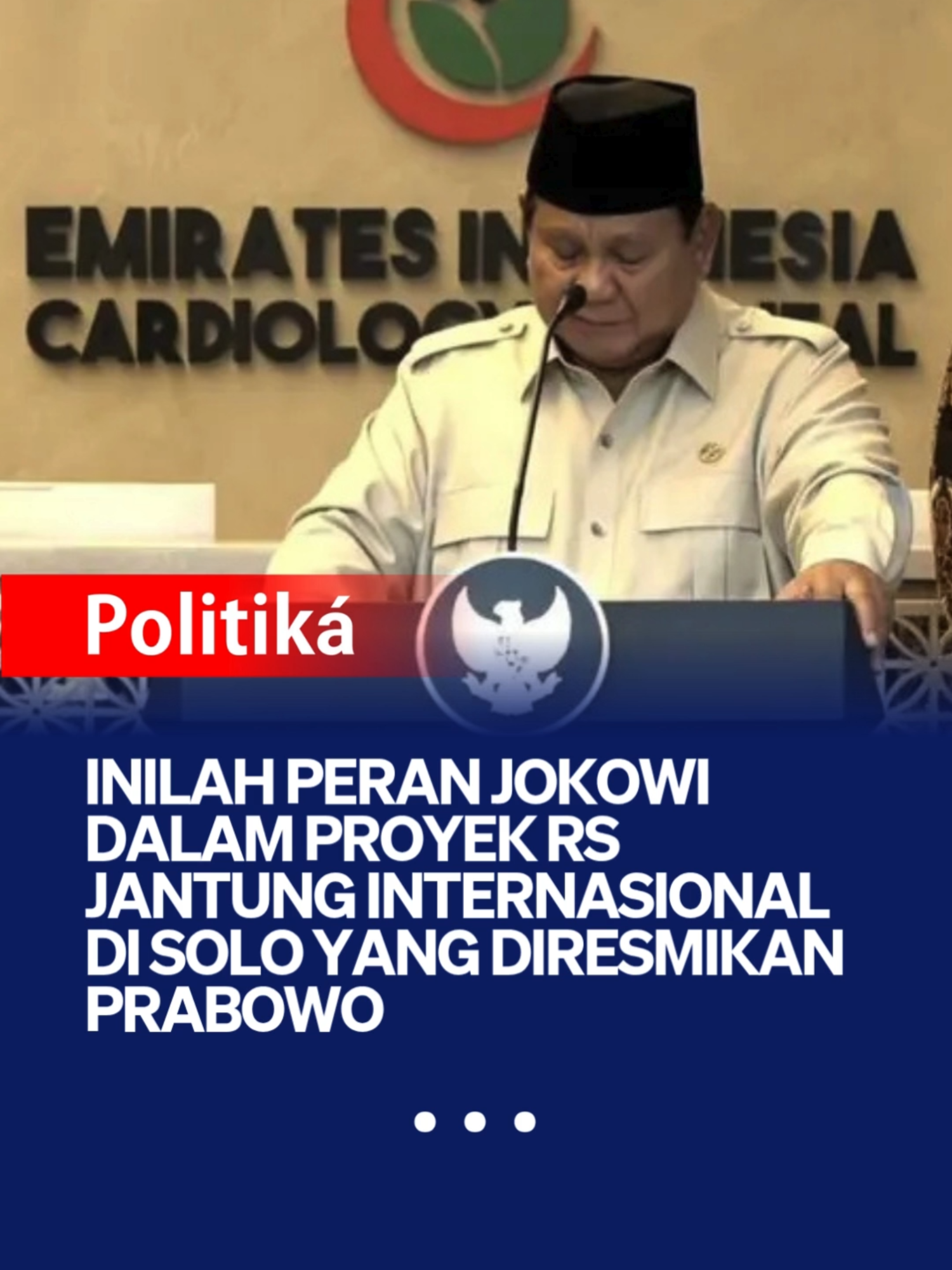 Presiden Indonesia Prabowo Subianto mengakui bahwa pembangunan Rumah Sakit (RS) Kardiologi Emirates Indonesia di Solo merupakan inisiatif dari Presiden Joko Widodo (Jokowi). RS Kardiologi ini adalah hasil kerja sama strategis antara pemerintah Indonesia dan Uni Emirat Arab (UEA), dengan seluruh biaya konstruksi yang ditanggung oleh UEA. Pembangunan RS dimulai pada akhir 2023 dan berlokasi di Solo Technopark. RS yang terdiri dari 100 tempat tidur ini dibangun untuk memenuhi kebutuhan layanan jantung berstandar internasional, dengan fasilitas canggih seperti Hybrid Cathlab, CT Scan, MRI, dan layanan lengkap lainnya untuk menangani berbagai penyakit kardiovaskular. RS ini diharapkan menjadi pusat rujukan layanan jantung di wilayah Jawa Tengah hingga sekitarnya serta pusat riset dan pendidikan kardiologi. Menteri Kesehatan dan pejabat terkait menegaskan bahwa pembangunan rumah sakit ini berlangsung dengan prinsip pembangunan gedung hijau yang ramah lingkungan dan berkelanjutan. Operasional RS nantinya akan dikelola penuh oleh pemerintah Indonesia setelah pembangunan selesai. Prabowo mengapresiasi inisiatif Jokowi sebagai langkah maju dalam memperkuat layanan kesehatan nasional, khususnya bidang kardiologi.