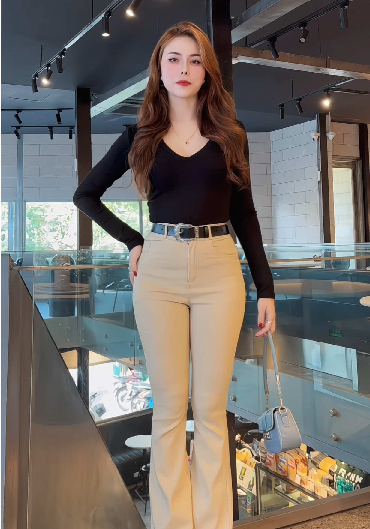 Quần jean kaki loe dáng dài 99-102cm #xuhuong #thoitrangnu 