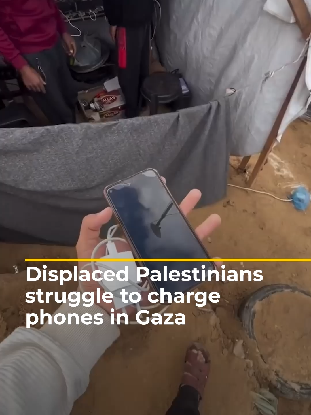 Despite the ceasefire, displaced Palestinians in Gaza struggle to charge their electronic devices due to power shortages caused by damaged infrastructure and Israel's blockade. #news
