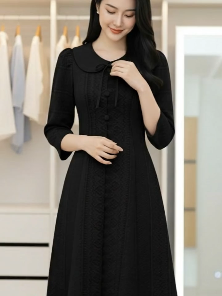 ##คลิปAi #ชุดเดรสลายไทย #ชุดเดรสสีดำ #ชุดดํา