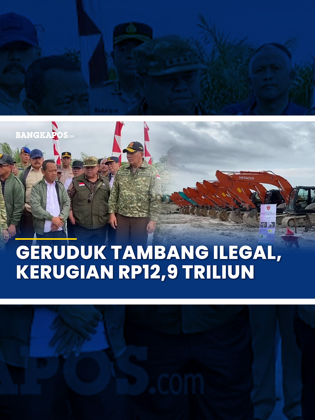 Rombongan pejabat kabinet tiba menggunakan empat helikopter militer untuk meninjau tambang ilegal di Dusun Nadi, Lubuk Besar, Bangka Tengah, pada Rabu, 19 November 2025. Menteri Pertahanan Sjafrie Sjamsoedin, Menteri ESDM Bahlil Lahadalia, Jaksa Agung ST Burhanudin, Panglima TNI Agus Subiyanto, serta Kepala BPKP RI Muhammad Yusuf Ateh ikut dalam kunjungan singkat tersebut. Di lokasi, para pejabat diperlihatkan sampel pasir kuarsa dan pasir timah berkualitas tinggi, serta puluhan ekskavator yang digunakan dalam aktivitas ilegal. Menhan Sjafrie menyampaikan bahwa para penambang hanya mengantongi izin pasir kuarsa tetapi menambang pasir timah. Menteri ESDM Bahlil Lahadalia menegaskan akan menarik izin pertambangan pasir kuarsa dari pemerintah provinsi ke pusat. Kasatgas PKH Korwil Babel Kolonel Inf Amrul Huda melaporkan bahwa 23 ekskavator telah diamankan, dengan total tambang ilegal yang teridentifikasi mencapai lebih dari 315 hektar. Ia menyebut saat ini penyergapan lanjutan juga dilakukan di area tambahan 102 hektar. Berdasarkan asesmen BPKP, potensi kerugian negara dari aktivitas tersebut ditaksir mencapai Rp12,9 triliun.