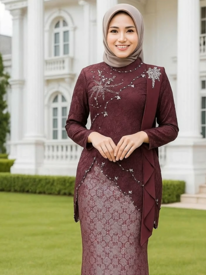 Setelan Kebaya Modern Wanita Mewah dengan Payet dan Selendang - Atasan, Wisuda, Remaja, Baju, Dress, Hitam, Panjang, Brokat, Dewasa #kebaya #dress #OOTD #fashion #fyp 