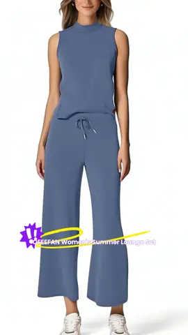 Women's Two-Piece Set, Mock-Neck Top & Wide-Leg Crop Pants, Silk-Like Fabric, Ideal for Lounging & Travel, Stylish Comfortable Design #tracksuit #thermaljumpsuit #hokidayoutfitinspo #joggersets #trousersoutfit #womenspantssuit #womensjumpsuit #casualsleepwear #comfy2piecesets #widelegpantsoutfit