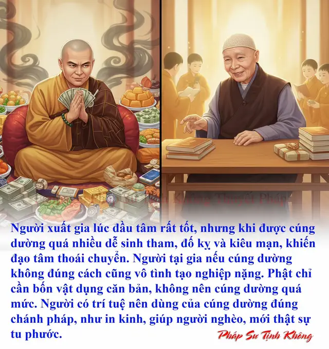XUẤT GIA LÂU RỒI ĐỒNG TU TẠI GIA CÚNG DƯỜNG QUÁ NHIỀU, TÂM THAM, ĐỐ KỴ, KIÊU MẠN LIỀN NỔI LÊN. TẤT CẢ CŨNG DO ĐỒNG TU CÚNG DƯỜNG MÀ RA. ĐỒNG TU TẠI GIA PHẢI HIỂU VIỆC LÀM NÀY TẠO NGHIỆP GHÊ GỚM LẮM, NẶNG LẮM, QUÁ NẶNG ! Phật ở Thế gian phải ăn cơm, mỗi ngày ăn một bữa, anh xem đơn giản biết là bao! Chúng ta cúng dường Ngài một bát cơm, Phật cũng chẳng lựa chọn cơm, thức ăn của anh cúng dường ngon hay dỡ Ngài không phân biệt, cũng chẳng chấp trước. Về y phục? Việc cúng dường y phục? Một chiếc áo có thể mặc rất nhiều năm, không phải mỗi ngày cúng dường, khi y phục rách rồi mới cúng dường một cái mới cho Ngài. Ngọa cụ là dùng để ngủ, ngọa cụ cũng rất đơn giản. Khi đau bệnh, thì cúng thuốc men. Tức là bốn sự kiện xứng đáng tiếp nhận sự cúng dường của đại chúng. Ngoài những thứ này ra, Phật không cần chi cả, đó là đối với xã hội lúc đó. Xã hội hiện nay? Thì lại khác, xã hội hiện nay có thể nói là nơi nơi đều khá giả, điều kiện sinh hoạt vật chất so với trước kia tiện lợi quá nhiều! quá nhiều! Do đó, mà sự cúng dường hiện nay không giống như trước, cúng dường quá nhiều, cúng dường quá đáng! Kết quả nảy sanh ra tệ nạn, sanh ra tệ nạn gì đây? Lẽ ra người xuất gia này khi mới xuất gia cái tâm đó rất tốt, sau khi xuất gia, Phật tử tại gia cúng dường quá phong phú, do đây mà tâm tham liền nổi dậy, dính liền với tâm tham nào là tâm sân khuể, tâm đố kỵ, tâm kiêu mạn tất cả đều bọc phát. Tất cả cũng do đồng tu tại gia cúng dường mà ra, điều này mới thật là phiền phức lớn đấy! Đồng tu tại gia phải hiểu việc tạo nghiệp này ghê gớm lắm! Nghiệp này tạo rất nặng! rất nặng! Cho nên chúng ta muốn thật sự tu phước phải có trí tuệ, không có trí tuệ hành sự theo sự cảm tình, không thể nào tránh khỏi việc tạo tội nghiệp, chúng ta sống trong xã hội này, người xuất gia nhất định rõ cái tệ nạn của thời đại này. Tôi cũng thường nhận sự cúng dường của quý vị. Nhưng tôi rất phập phồng lo ngại. Chỉ sợ bị đọa lạc. Cho nên những gì quý vị cúng dường cho tôi, tôi liền chuyển tay dùm quý vị cúng dường đến người khác. Phương pháp cúng dường của tôi thứ nhất là in Kinh, phổ biến cúng dường cùng khắp cho đại chúng trên toàn Thế Giới, ấn tống Kinh sách cúng dường. Mấy năm nay lại thêm một mục nữa là làm học bổng, giúp đỡ cho một số học sinh thanh bần ưu tú; giúp đỡ cho họ. Tiền của quý vị cúng dường tôi dùng làm hai việc này toàn bộ đều bố thí sạch ráo. Trong nhà Phật có câu nói rất thật, đây là nói với những người xuất gia “kiếp này không liễu đạo, đội lông mang sừng để trả” món nợ này thật là đáng sợ! Vậy thì tôi làm như vậy tôi không còn lo sợ, cho dù tôi không thể liễu đạo, có rất nhiều người trả thế cho tôi, tôi không cần tự mình tôi trả; có rất nhiều người thay tôi để trả.  PHẬT THUYẾT ĐẠI THỪA VÔ LƯỢNG THỌ TRANG NGHIÊM THANH TỊNH  BÌNH ĐẲNG GIÁC KINH Giảng giải: Pháp Sư Tịnh Không A DI ĐÀ PHẬT 🙇 #phatphaptutam #phatphapnhiemmau  #hoathuongtinhkhong #phapsutinhkhong #phapmontinhdo