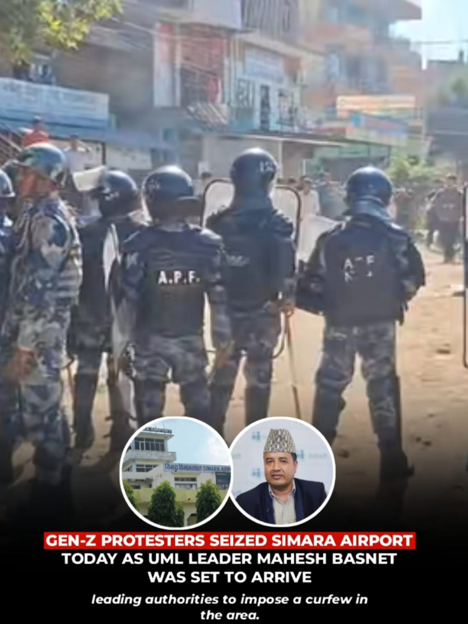 Gen-Z protesters seized Simara Airport today as UML leader Mahesh Basnet was set to arrive, leading authorities to impose a curfew in the area. #todaysnepal #simara #simaraairport #news