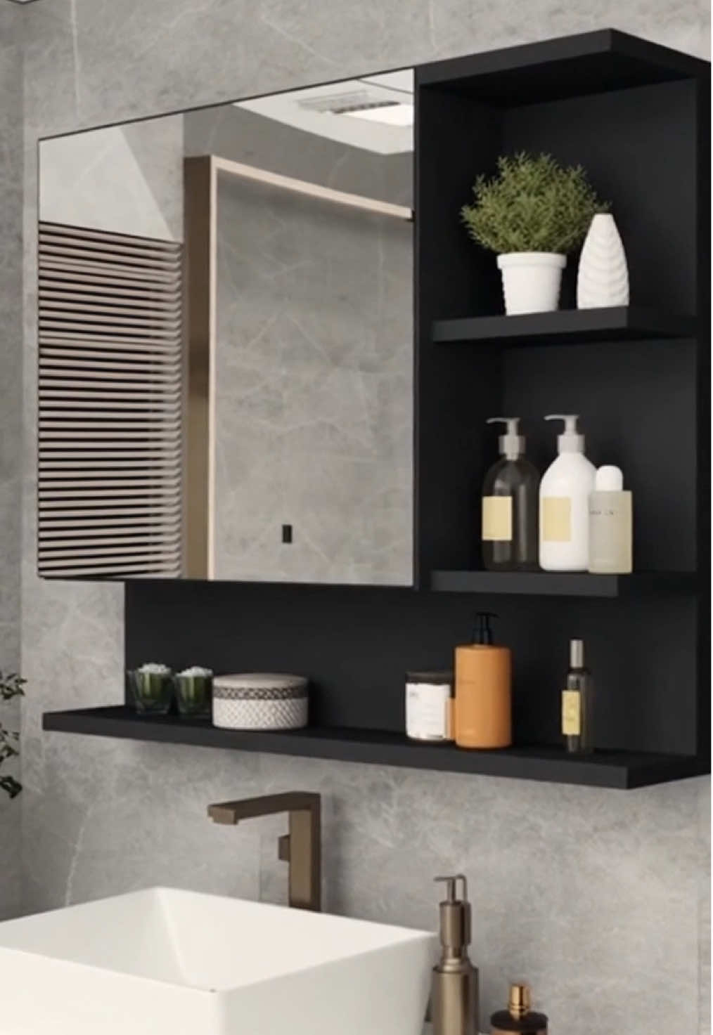 Novo achadinho para o seu banheiro! Armário espeleira com porta cleopatra, na promoção de 239,90 por 95,19, aproveita que são as últimas unidades 😍. #casa #espelho #moveis #banheirodecorado #promocao 