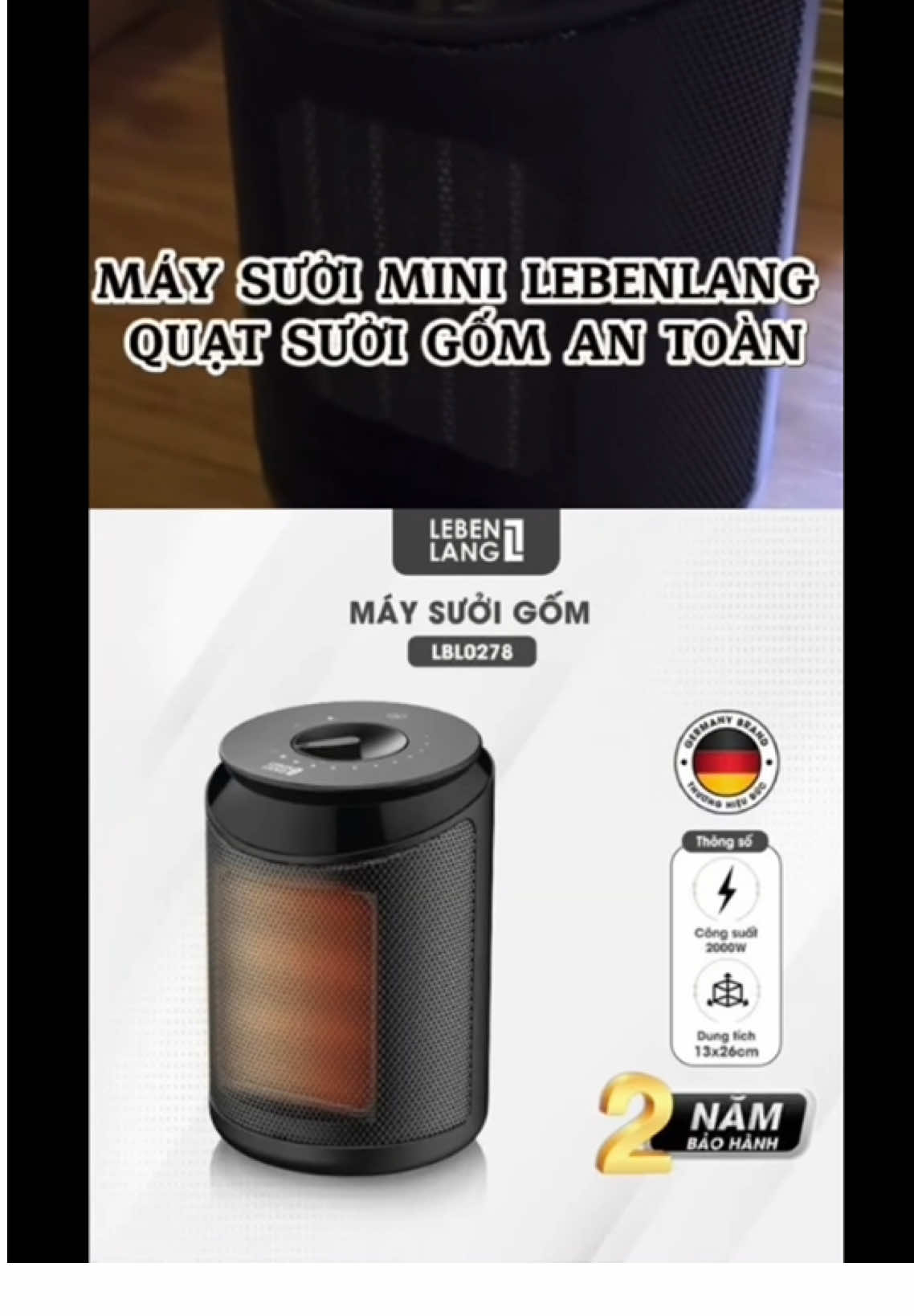Máy sưởi mini Lebenlang, quạt sưởi gốm an toàn, tiết kiệm điện #máysưởi #maysuoi #maysuoimini  #muadong #giadung