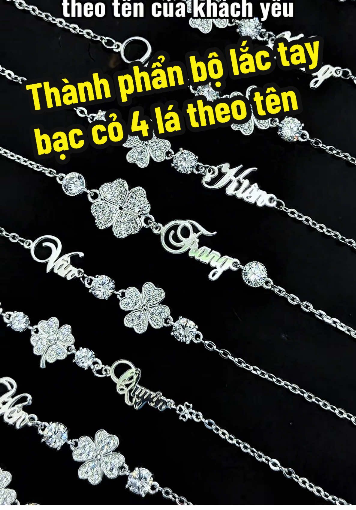 Thành phẩm bộ lắc tay bạc nữ cỏ 4 lá theo tên của khách yêu😍#catchutheoyeucau #vongtaynu #lactayco4la #lactaynu #co4la 