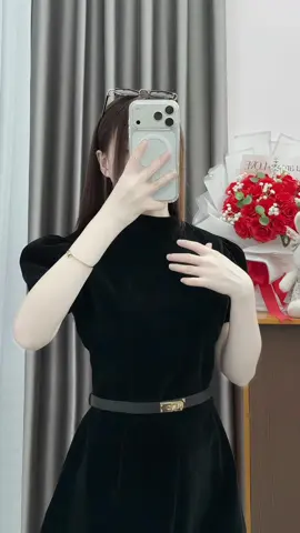 Jum nhung tay bồng cổ tròn mix đai nhung #thoitrangnu #phoidoxinh #outfit #xuhuong #thinhhanh 