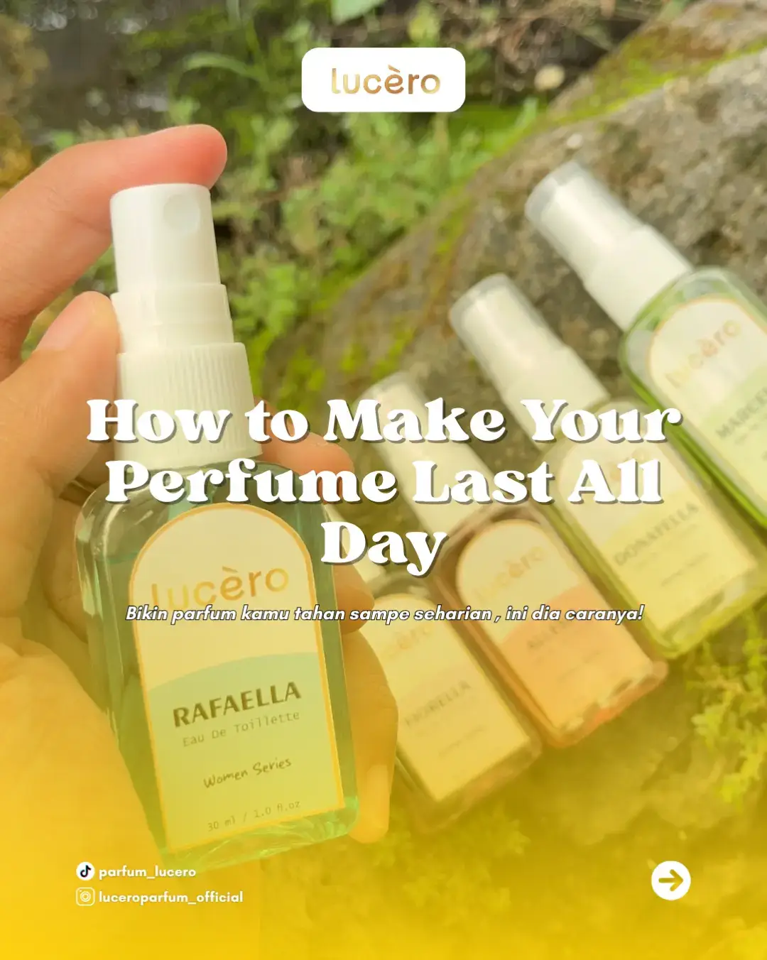 Pernahkah Anda merasa aroma parfum kesayangan cepat memudar? Rahasianya bukan pada jumlah semprotan, melainkan pada penempatan yang strategis. Parfum Lucero dirancang dengan formula konsentrasi tinggi yang eksklusif, siap memanjakan indra Anda sepanjang hari, asalkan diaplikasikan dengan benar. Temukan kekuatan titik-titik nadi Anda—area di mana pembuluh darah dekat dengan permukaan kulit dan memancarkan panas tubuh alami. Panas ini bertindak sebagai difuser alami, membantu menyebarkan dan mengintensifkan aroma Lucero secara terus-menerus. Dengan Parfum Lucero dan teknik aplikasi yang tepat ini, Anda tidak hanya memakai parfum, Anda menyebarkan pesona yang tahan lama dari pagi hingga malam. Buktikan sendiri keajaiban aromanya! #parfumviral #fyp #luceroparfum #ParfumTahanLama #parfummurah 