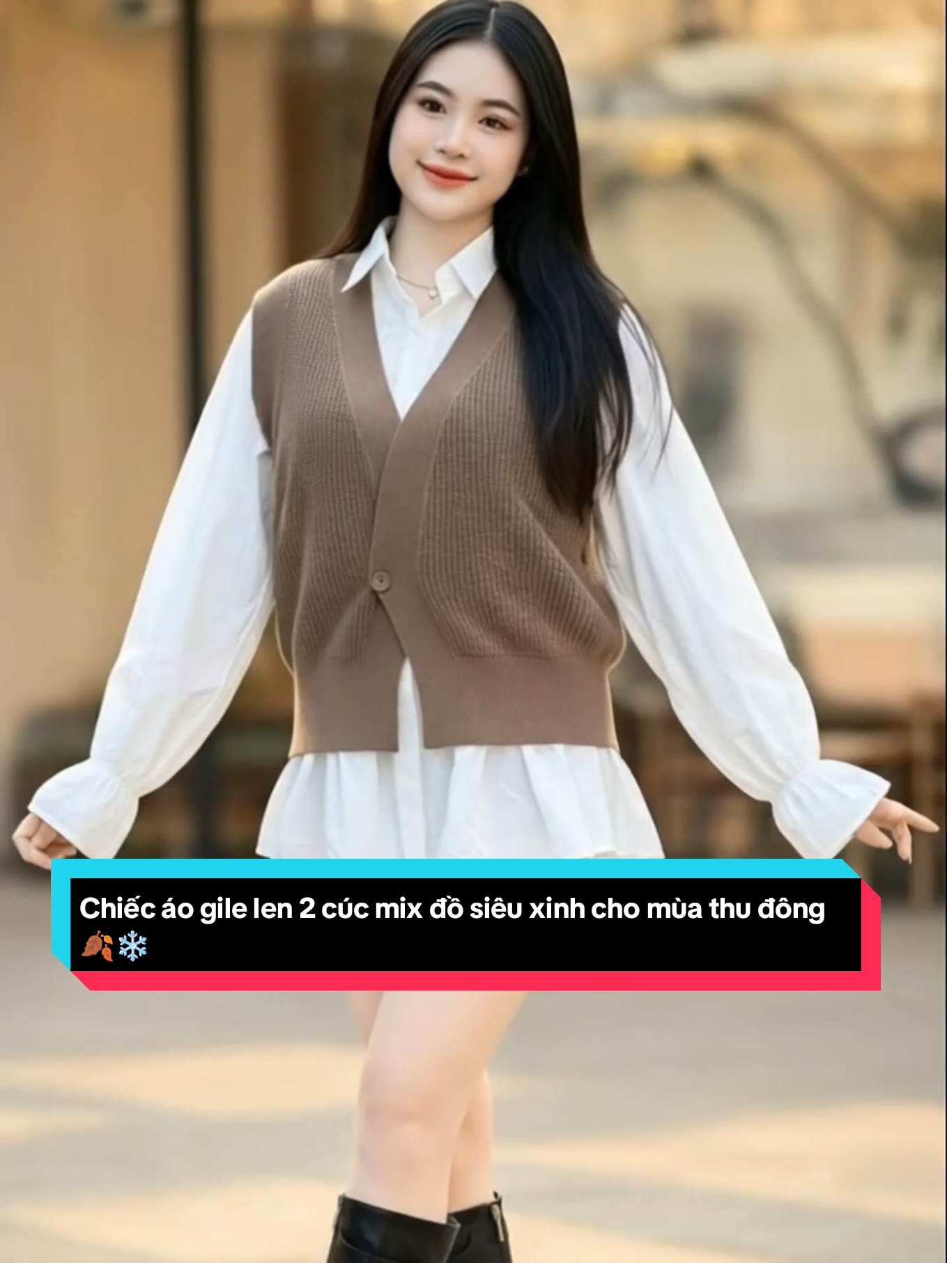 Chiếc áo gile len 2 cúc mix đồ siêu xinh cho mùa thu đông 🍂❄️ #bimatguxinh 