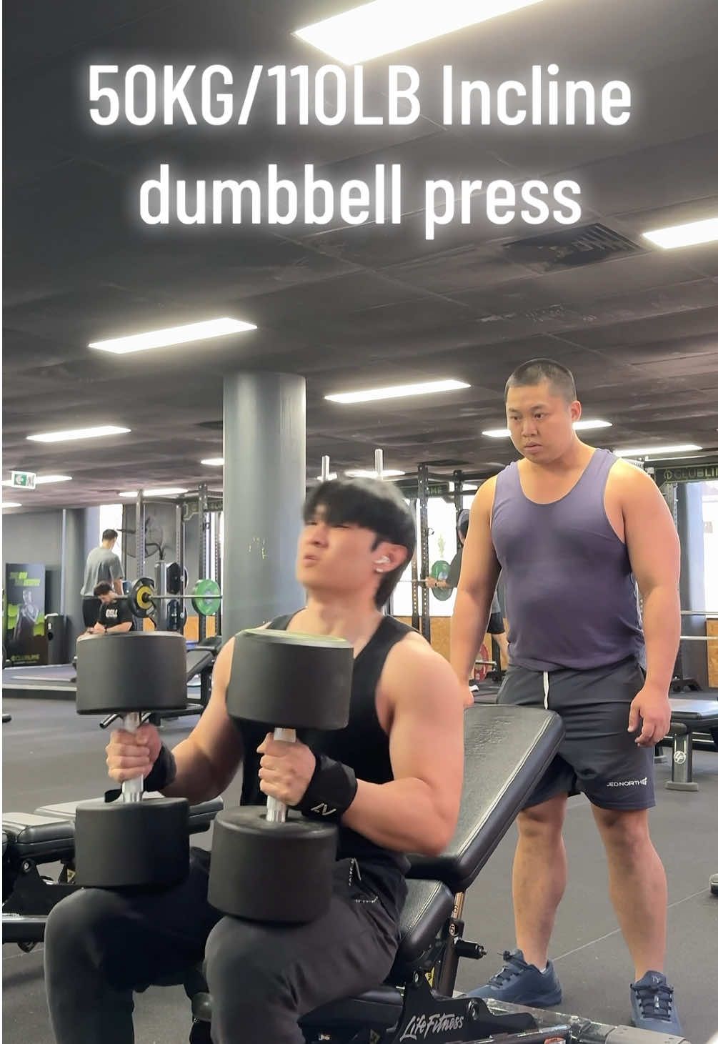 50kg/110lb incline dumbbell press. Dropped the weight kinda scary but we good 😅 #gym #GymTok #gymmotivation #bodybuilding #fyp 