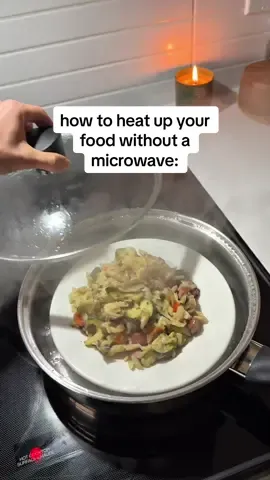 The food tastes SO MUCH BETTER !!!  Here’s what I do: - place my pan on the burner and let it get hot while I plate my food - place your plate in the pan, add the water and lid - leave it for 3-5min - and your food is warm NOT COOKED !! #microwave #nontoxicliving 