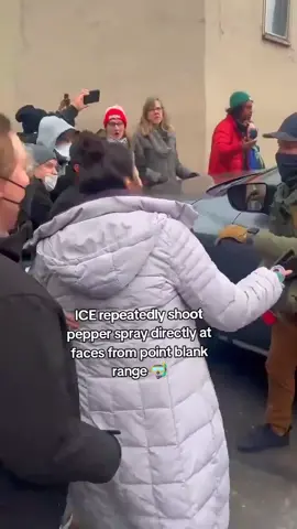 #ICE repeatedly shoot #pepperspray  directly at faces from point blank range #ICEprotests 
