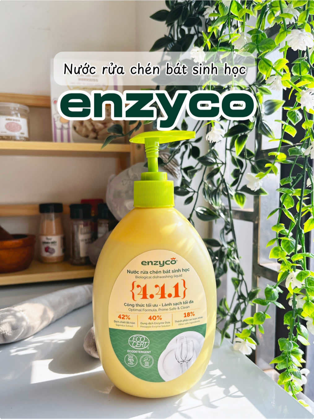 Nước rửa chén bát sinh học không sử dụng chất tạo màu, hương liệu công nghiệp an toàn cho bé, mềm mại da tay.  #enzyco #nuocruachenbat #sinhhoc #organic #andammesu 