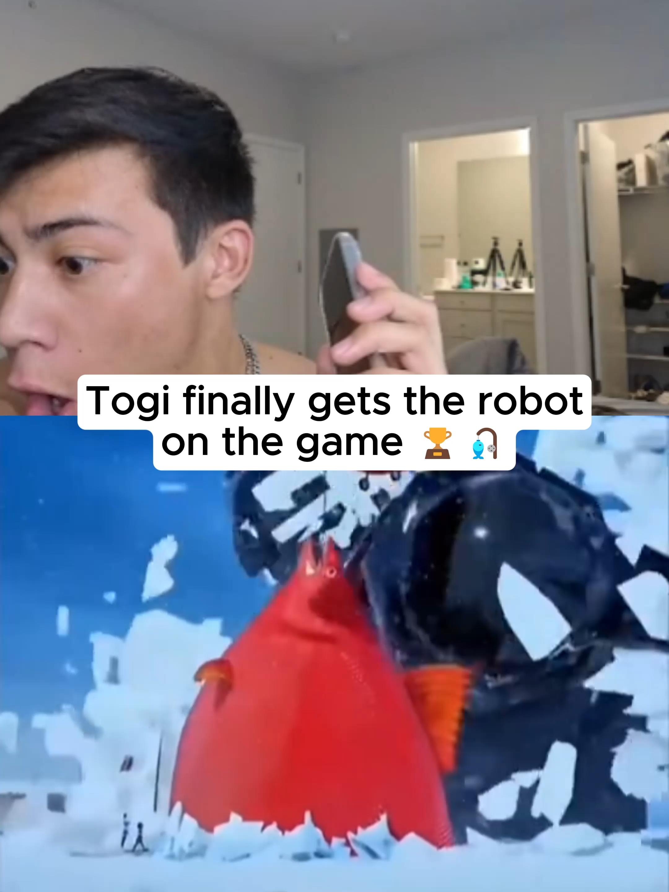 Togi got the robot on the Ice Fishing game 🏆🎣 #kickstreaming