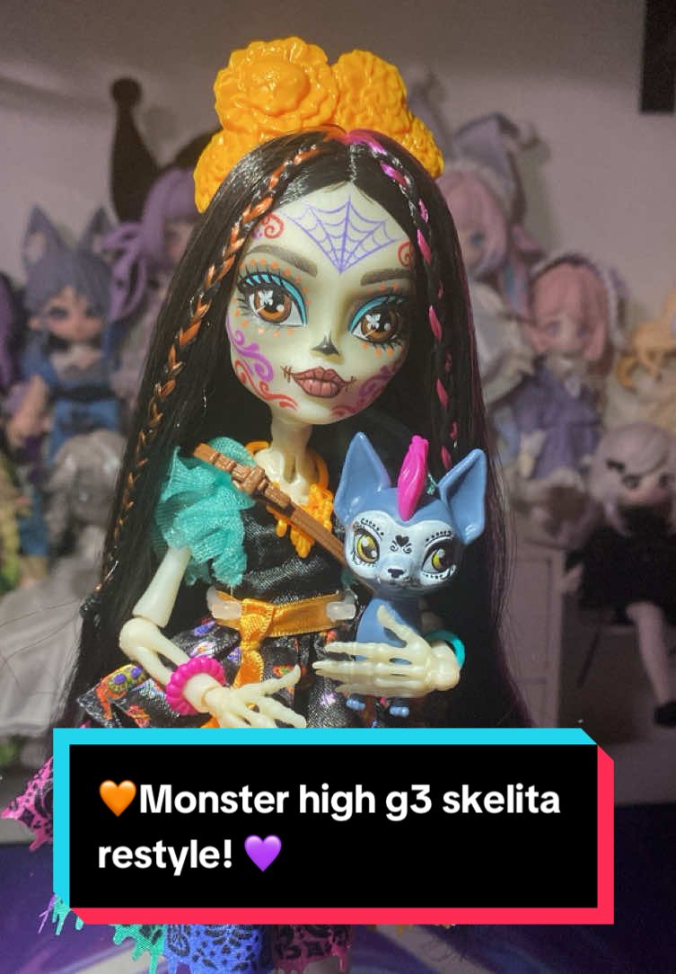 My monster high g3 skelita calaveras restyle!!  @Monster High  I’m in love with this restyle! It’s a mix of her g1 hairstyle and g3 + added some braids let me know what you think!  #monsterhigh #monsterhighdolls #monsterhighg3 #monsterhighskelita #monsterhighrestyle 