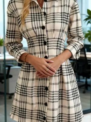 Anmutiges Karo-A-Linien-Hemdkleid für Damen