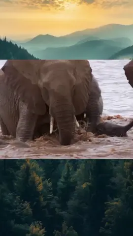 Detik-detik anak gajah berjuang melawan arus! 🌊 #Aksi #AlamLiar
