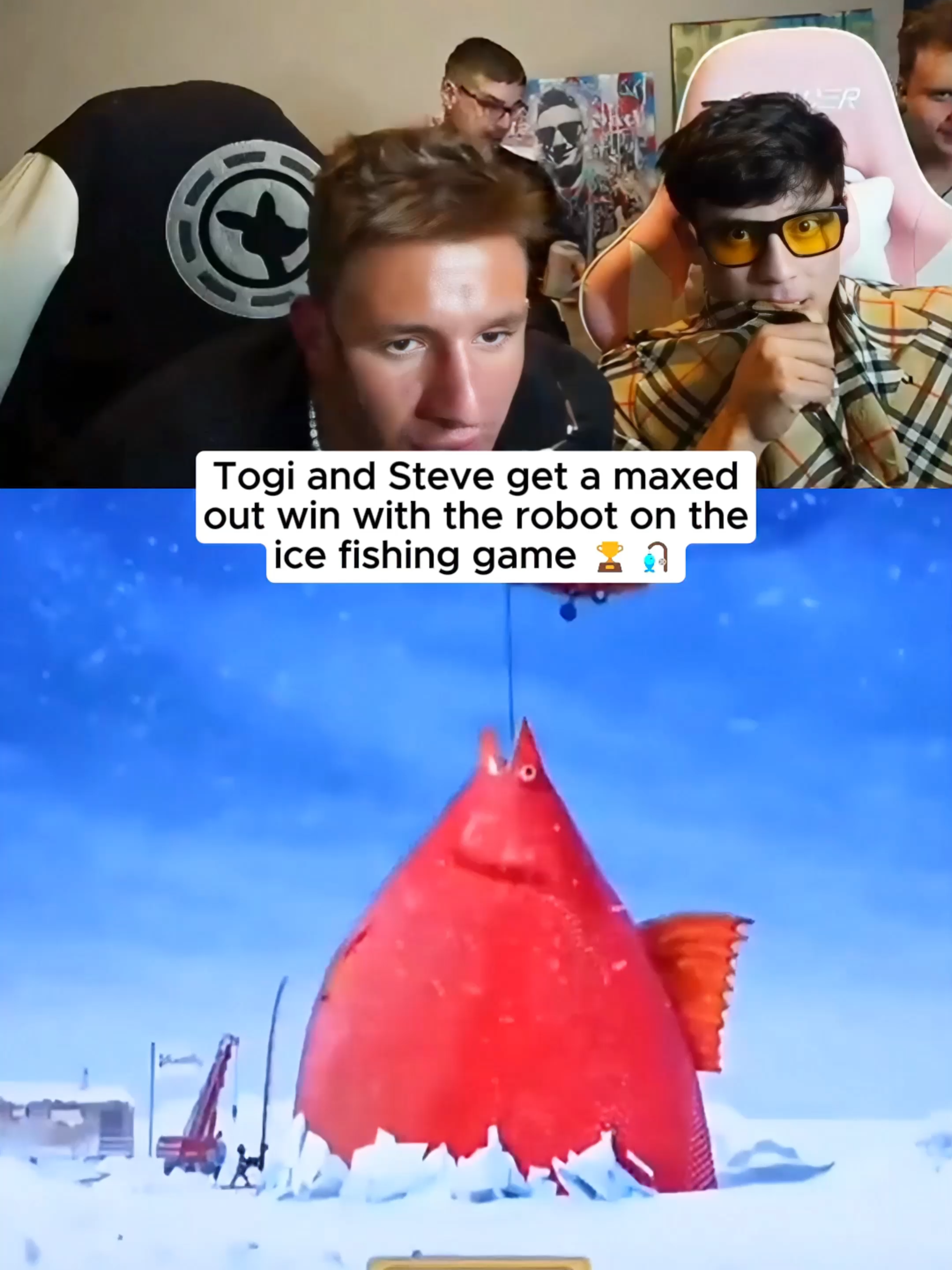 Togi and Steve get a maxed out win with the robot on the Ice Fishing game 🎣🏆 #kickstreaming
