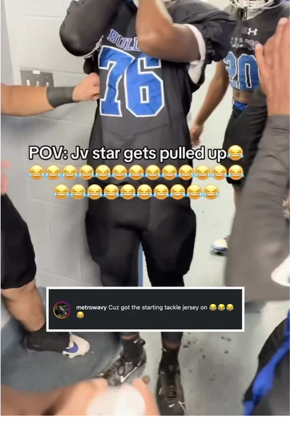 Someone gave bro the practice jersey 😭🤣💀 (via jkballout/ig) #football #funny #wholesome #varsity #highschool 