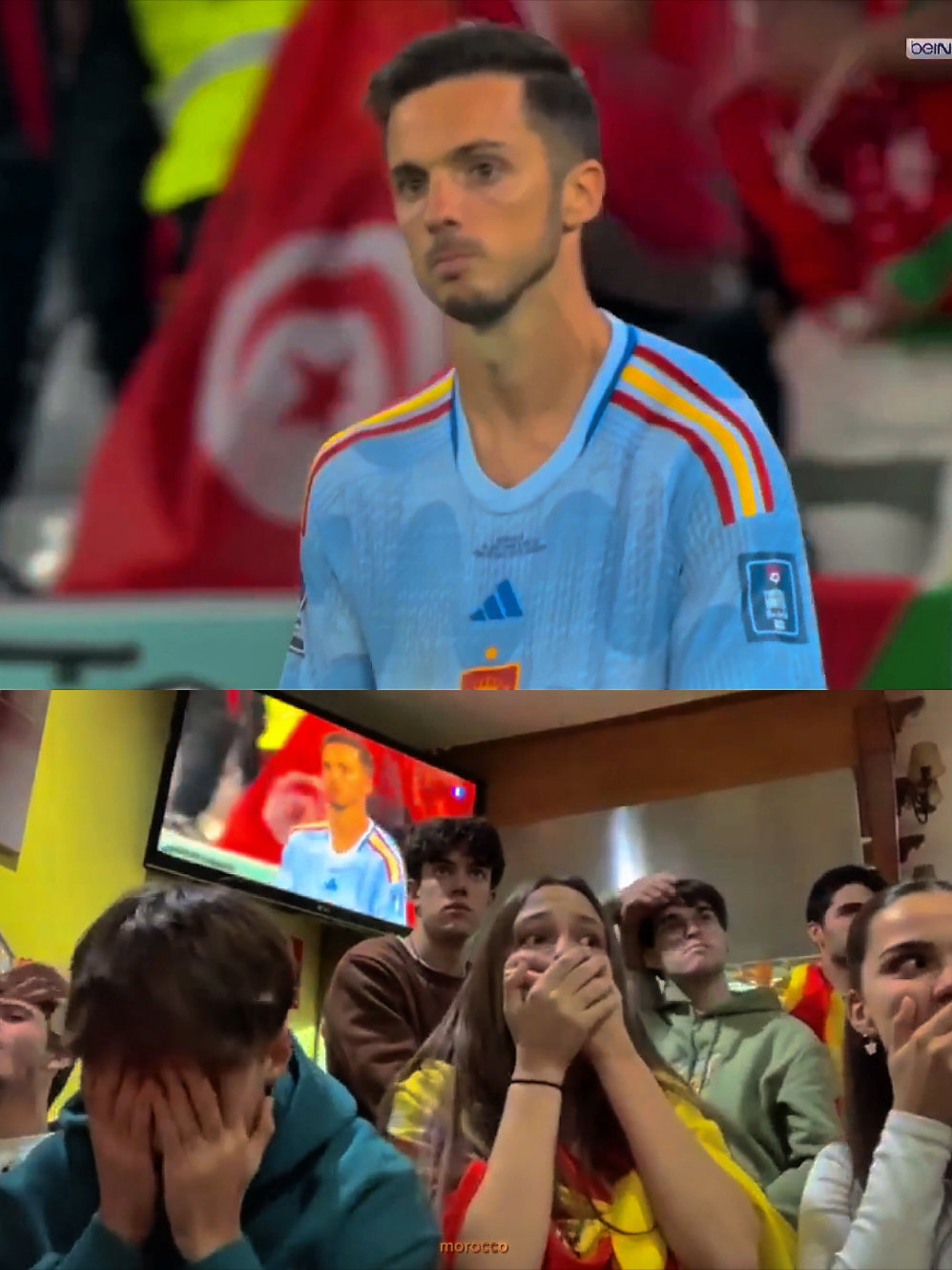 من الذاكره: ردة فعل مشجعين اسبانيين على ركلات الترجيح بين المغرب و اسبانيا 😍 // #morocco #spain #worldcup2022 #viral #football 