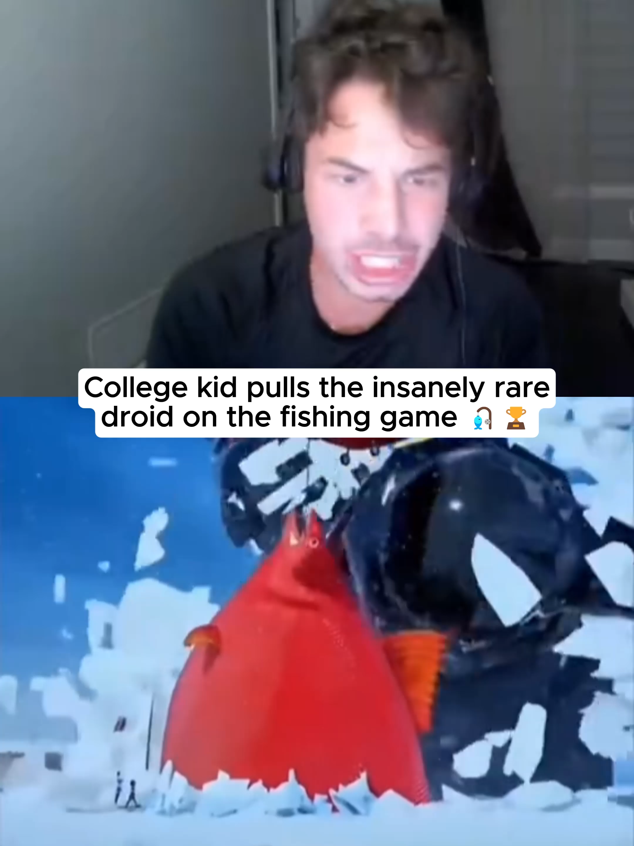 College kid pulls the insanely rare droid on the fishing game 🏆🎣 #kickstreaming