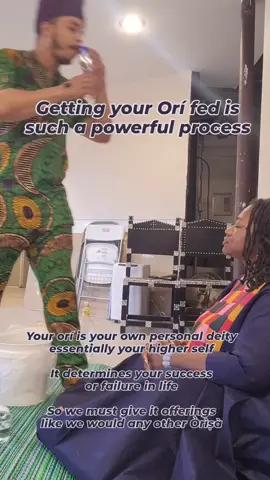 Doing ìbọrí (orí feeding) 🙇🏾 What is orí? It always challenging to explain what Orí is in English because it's so many things at once. You chose your orí in heaven before you were born which is essentially choosing your destiny.  It is also a personal deity that every single human being has. Some people refer to it as your higher self. It is the number one determiner of your success or failure in life before any Òrìṣà which is why it's so important to keep it healthy.  How do we keep it healthy?  1 We keep it healthy through giving it routine offerings like we would any other Òrìṣà. There's a whole ritual that we do dedicated specifically to Orí feeding which you can see in the video. It involves many deep prayers, songs, chants, etc., and of course giving offerings both blood and non blood. Your orí may also request different offerings at different times because each of these offerings represents something different spiritually, i.e., cat fish, pigeon, guinea fowl, etc. In case, her Orí requested catfish.  2 The other way we keep our Orí healthy is by making sure that we are living in alignment with our destiny. We may know through intuition which things are in alignment or not in alignment, but Ifá is a great tool for knowing what is in the best interest of your Orí/destiny overall in life and at any given time. This why routine Ifá divination is recommended to stay in alignment with one's destiny