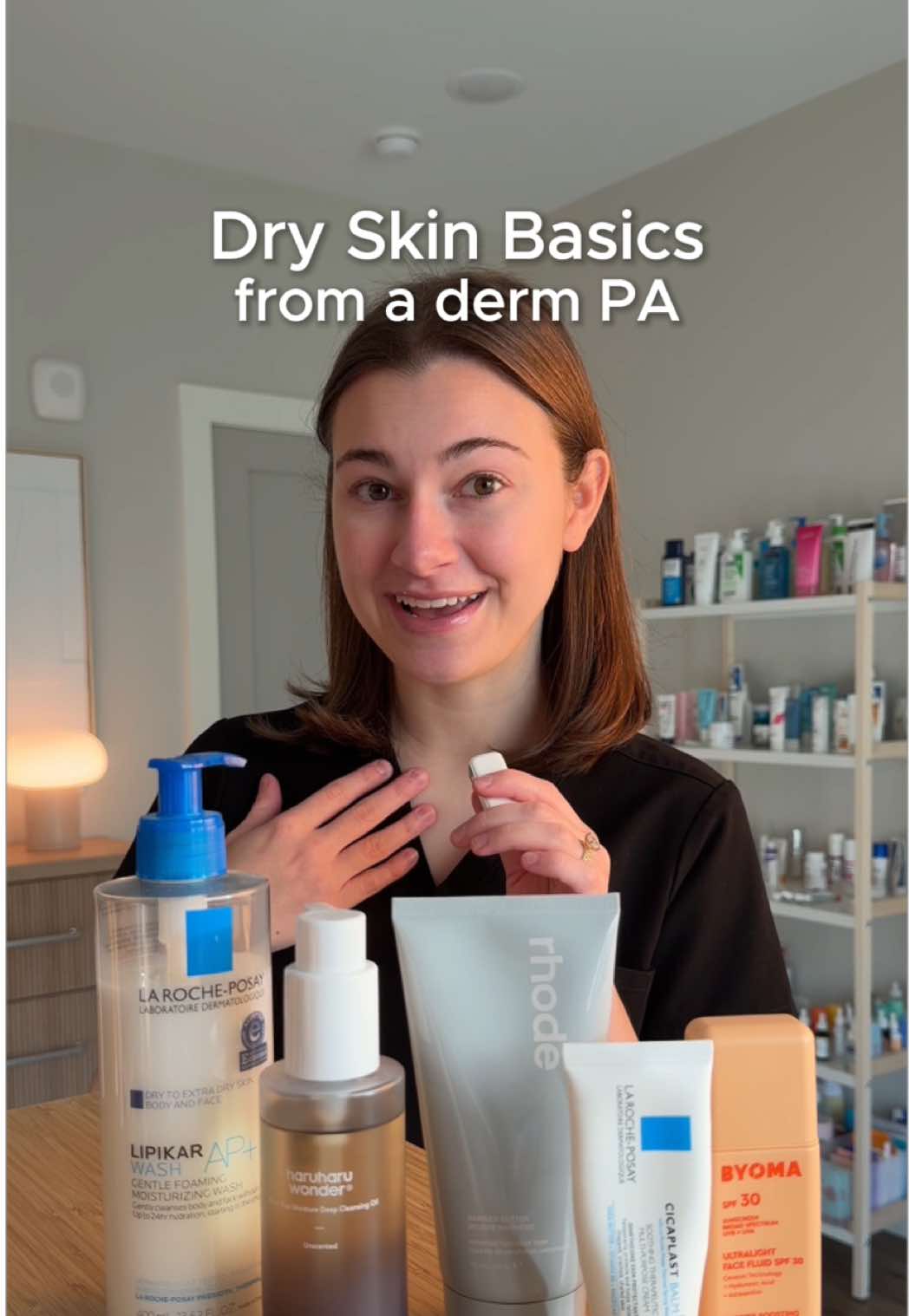 👇🏻Products listed below  Key to dry skin ➡️ find the most juicy hydrating ingredients in your products Hydrating Cleanser -  @LaRochePosayUS Toleriane Hydrating Gentle Cleanser -  La Roche Posay Lipikar AP+ Foaming Moisturizing Wash Oil Cleanser  (if wearing makeup/water resistant SPF then this would be your first cleanser then follow with your hydrating cleanser to get the oil residue off) - @haruharu wonder Black Rice Moisture Deep Cleansing Oil Moisturizer (a really good one) - @rhode skin Barrier Restore Cream - @byoma Hydrating Milky Moisturizer - @First Aid Beauty Ultra Repair Cream - @Paula’s Choice Resist Barrier Repair Advanced Moisturizer Occlusive Ointments (layer on top moisturizer) - La Roche Posay Cicaplast Balm B5 Healing Ointment - @AquaphorUS Advanced Therapy Healing Ointment - @Vaseline Original Petroleum Jelly Sunscreen (SPF 30 and no less) - Byoma Ultralight Face Fluid SPF0 - @Beauty of Joseon Day Dew Sunscreen Lightweight Spf 50 - @SKIN1004 US Madagascar Centella Hyalu-Cica Water-Fit Sun Serum SPF 50+ Pa++++ #dermpa #physicianassistant  #dryskin #dryskincare #dryskincareroutine 