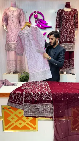 Chiffon Stylish Fancy Shirt With Plazo 3pc  Price 5000/ Size M L  Shop Address UK+Fashion Fatima Jinnah Road Near Boqti Gali Zarghoon Plaza Quetta