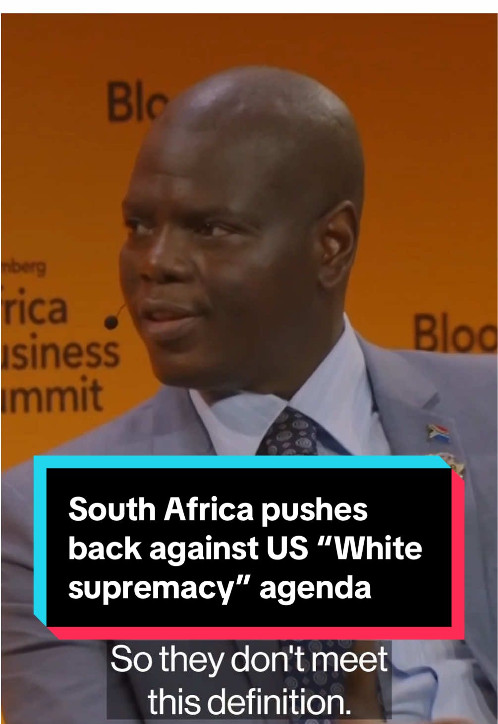 #SouthAfrica's foreign minister Ronald #Lamola says the #US administration's policies are feeding the agenda of White supremacy. He spoke to Bloomberg News Deputy Editor-in-Chief Reto Gregori at the Bloomberg Africa Business Summit. 