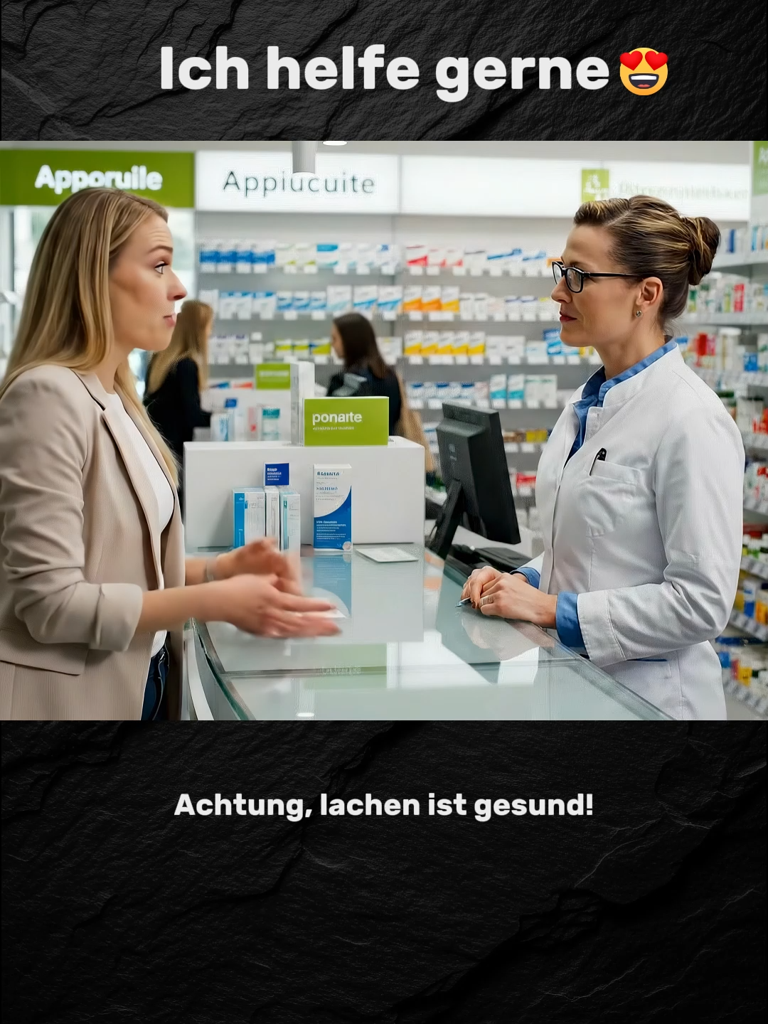 Knickknack Bumbum! 😂Die beste Art, den Mann ruhigzustellen! #comedy Die Kundin sucht ein Mittel, damit ihr Mann ruhig wird. Die Apothekerin hat eine unkonventionelle Lösung: ihre Telefonnummer! 😂 Wer ist auch so hilfsbereit? #humor#komik#lachen#witzig#lustig#hilfsbereitschaft