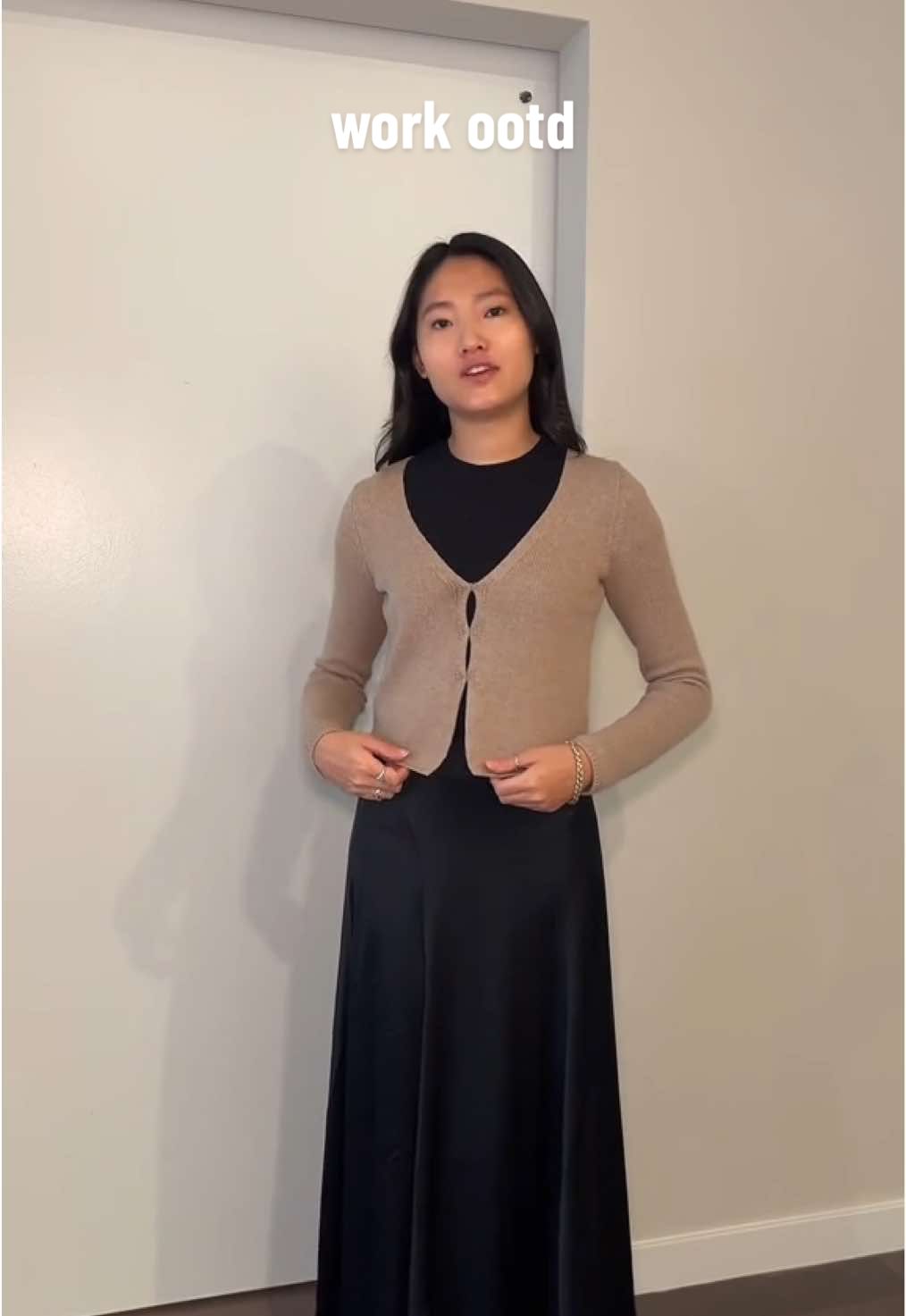 today’s ootd as a 23 year old new corporate and data analyst. absolutely loving this satin maxi skirt! @Banana Republic @Aritzia @stevemadden @Bernardo Fashions  Everything linked on the LTK/ShopMy #officeootd #workwear #workwearinspo #officeoutfits #BananaRepublicPartner corporate outfits, work outfits, office outfit, recent office outfits, capsule wardrobe, work ootd, aritzia cardigan, satin maxi skirt