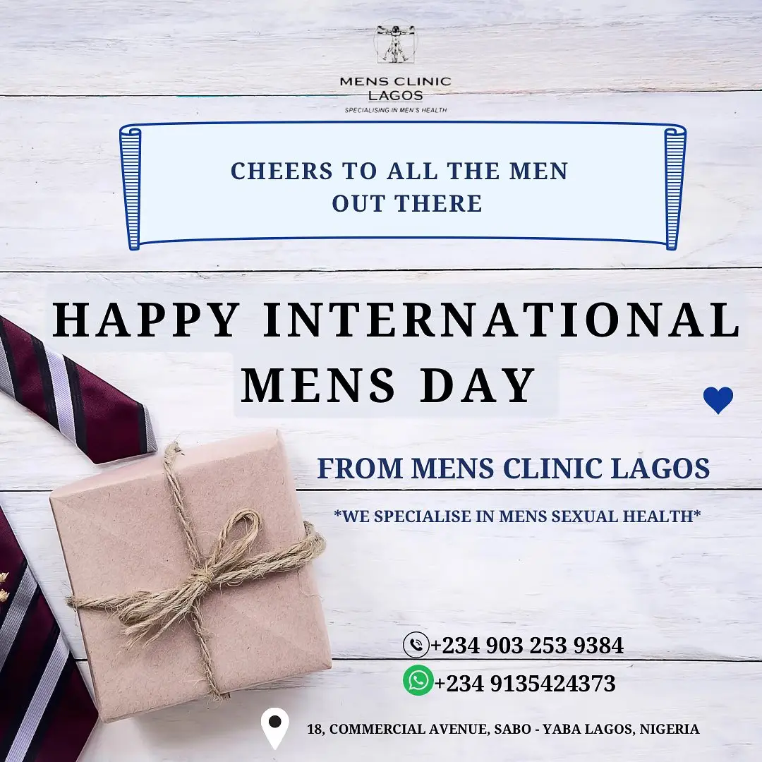 Happy International Men's Day to all the incredible men! 🙌 Today, we celebrate strength, resilience, and the journey toward better health. Your well-being matters. Let’s keep breaking the silence around men’s sexual health and encourage every man to prioritize self-care. Drop a '💙' in the comments if you’re proud to be a man or appreciate the men in your life! Tag your friends and let them know: Men's Clinic Lagos is here for you every day, all year round. #internaltionalmensday #menscliniclagos  #menssexualhealth #menswellbeing #sexualhealthawareness 