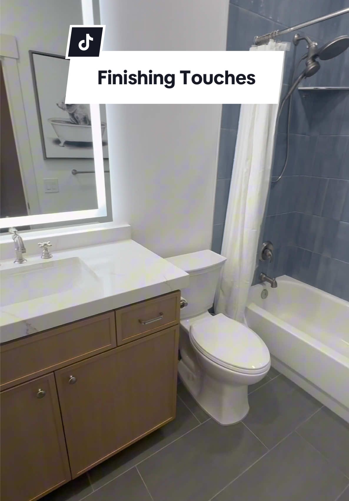 Bathroom remodel is DONE ✔️ Shower trim, LED mirror, GFCI, hardware, trim… all wrapped up. Final reveal at the end 👇✨ #b#bathroomremodelh#homerenovationd#diyprojectsb#bathroomrenokeiferkelson