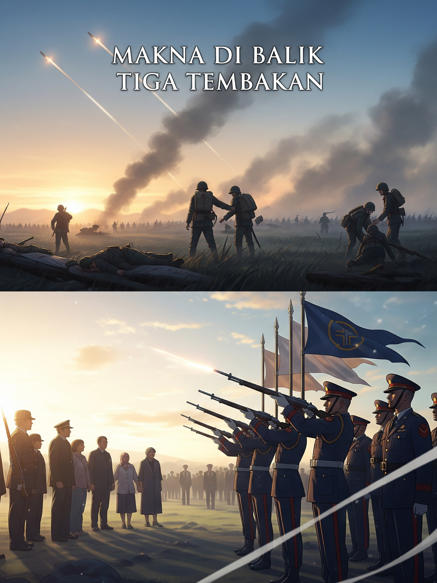 ‎📌 Detail Fakta: ‎ ‎Pada masa perang di era senjata api awal, tiga tembakan ke udara bukan sekadar aksi seremonial, tapi sebuah kode komunikasi di tengah kekacauan medan tempur. Karena tidak ada radio atau alat koordinasi cepat, prajurit menggunakan pola tembakan ini sebagai sinyal universal yang bisa didengar dari jauh. Begitu tiga tembakan dilepaskan, kedua pihak yang bertempur memahami bahwa ada permintaan untuk menghentikan baku tembak sementara waktu. ‎ ‎Sinyal itu digunakan untuk memberi kesempatan kepada pasukan mengumpulkan rekan yang terluka maupun yang gugur. Momen jeda ini sangat penting karena pertempuran sering berlangsung tanpa henti, dan tanpa sinyal resmi seperti ini, upaya evakuasi bisa sangat berbahaya. Setelah proses pengumpulan selesai dan kondisi diperiksa, tiga tembakan berikutnya dilepaskan sebagai tanda bahwa pertempuran dapat dilanjutkan. Pola sederhana ini menjadi semacam “bahasa militer” yang dipahami dari berbagai pasukan dan negara. ‎ ‎Seiring waktu, kebiasaan tersebut tidak lagi digunakan dalam pertempuran modern, tetapi maknanya tetap hidup dan berubah menjadi tradisi penghormatan militer. Hari ini, tiga rangkaian tembakan—yang sering disebut three-volley salute—dilakukan dalam upacara pemakaman sebagai simbol penghormatan kepada prajurit yang gugur. Tradisi ini bukan sekadar ritual, tetapi refleksi dari sejarah panjang militer yang mengutamakan rasa hormat, pengorbanan, dan kehormatan bagi mereka yang telah melayani. ‎#faktaunik ‎#faktamenarik ‎#foryou ‎#fakebodyy⚠️ ‎#fakesituation⚠️