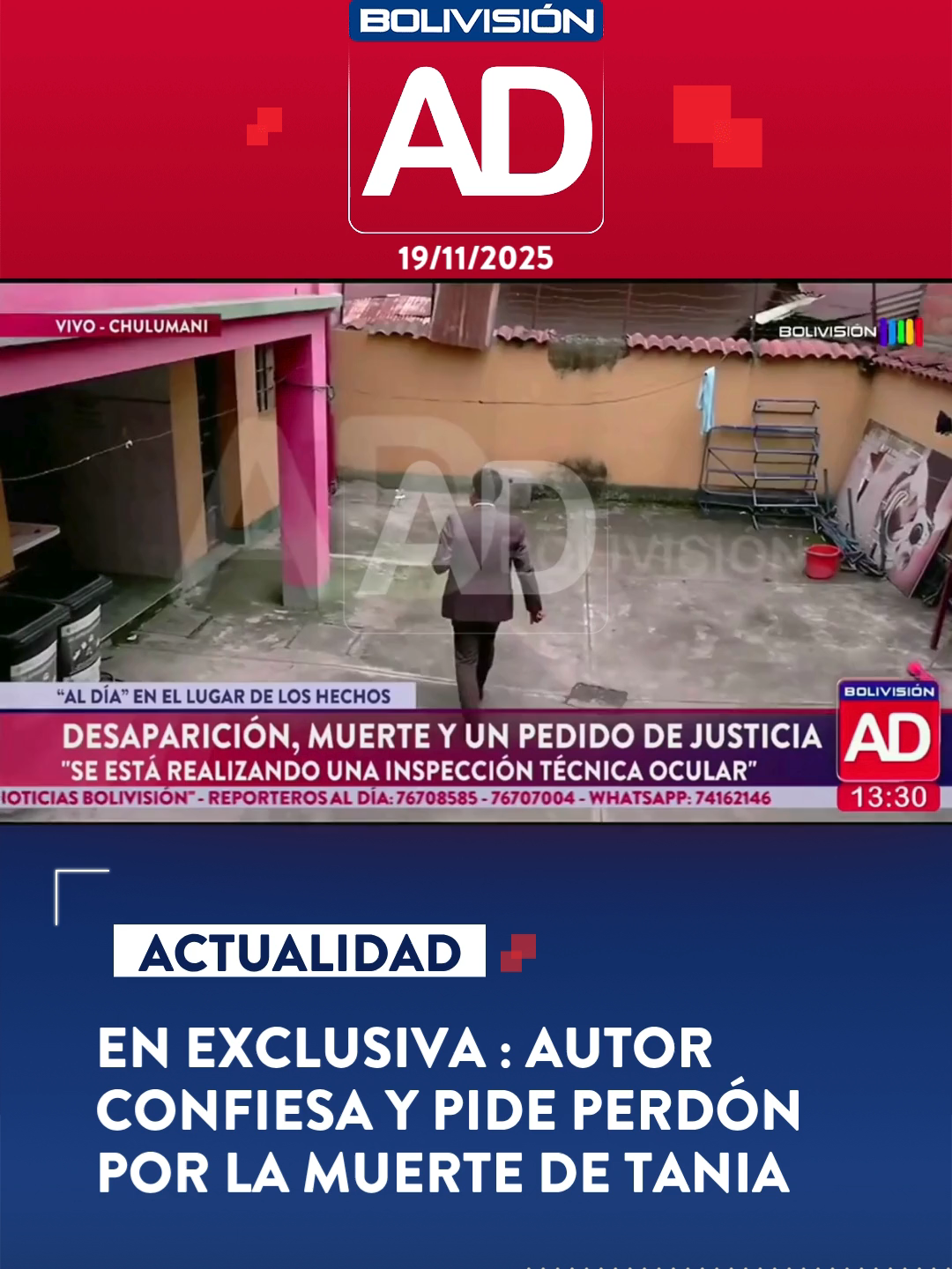 El acusado por la muerte de Tania declaró en exclusiva para Red Bolivisión que “pide perdón” y reconoció que “no puede cambiar lo sucedido”. La investigación continúa mientras la familia y la población exigen justicia por el caso. #Actualidad #NoticiasBolivisión